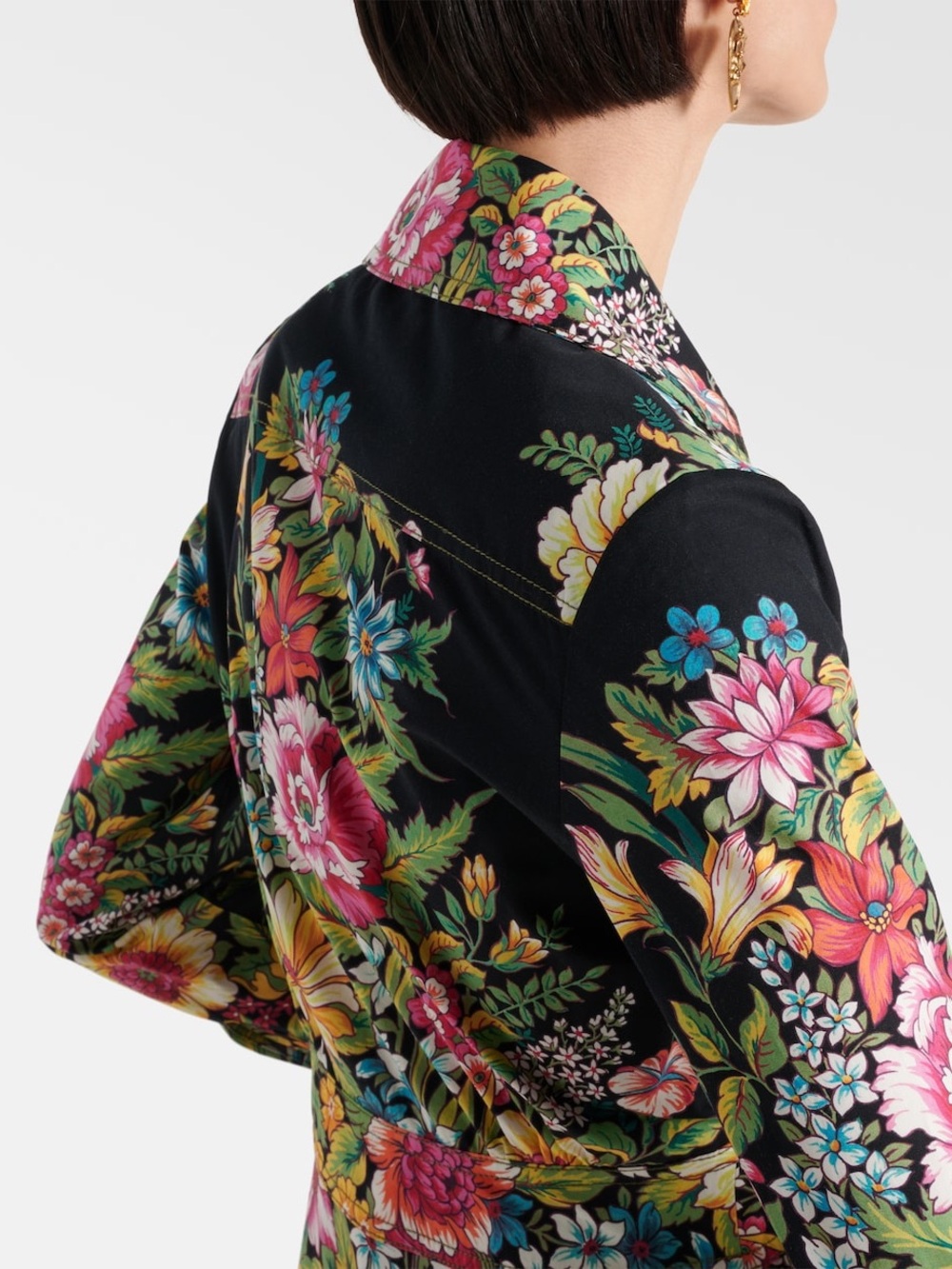 Etro Floral Print Long Sleeve Midi Dress Black US 0 IT 36 NWT Cotton - Picture 6 of 16